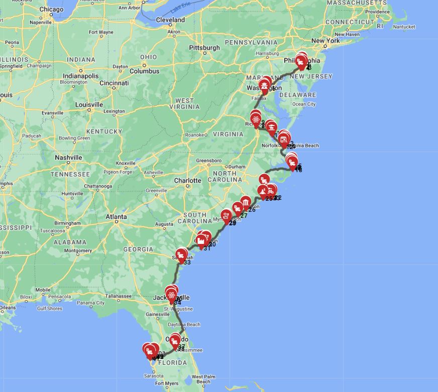 Philadelphia to Tampa RV trip planner